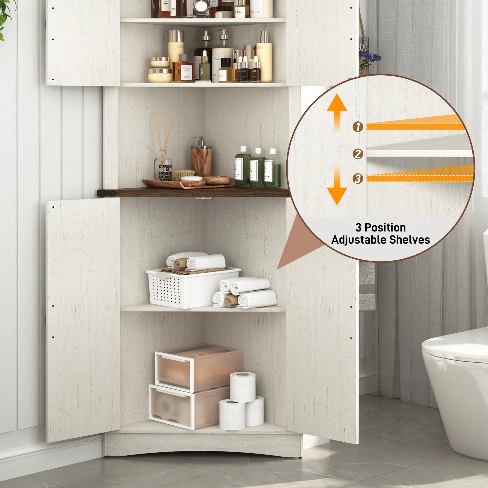 Blotout 68" Tall Farmhouse Corner Cabinet with 4 Doors, 28.3" W Barn Door Storage Cabinet with Adjustable Shelves, 5 Tier Corner Storage Cabinet for Bathroom, Living Room, Kitchen