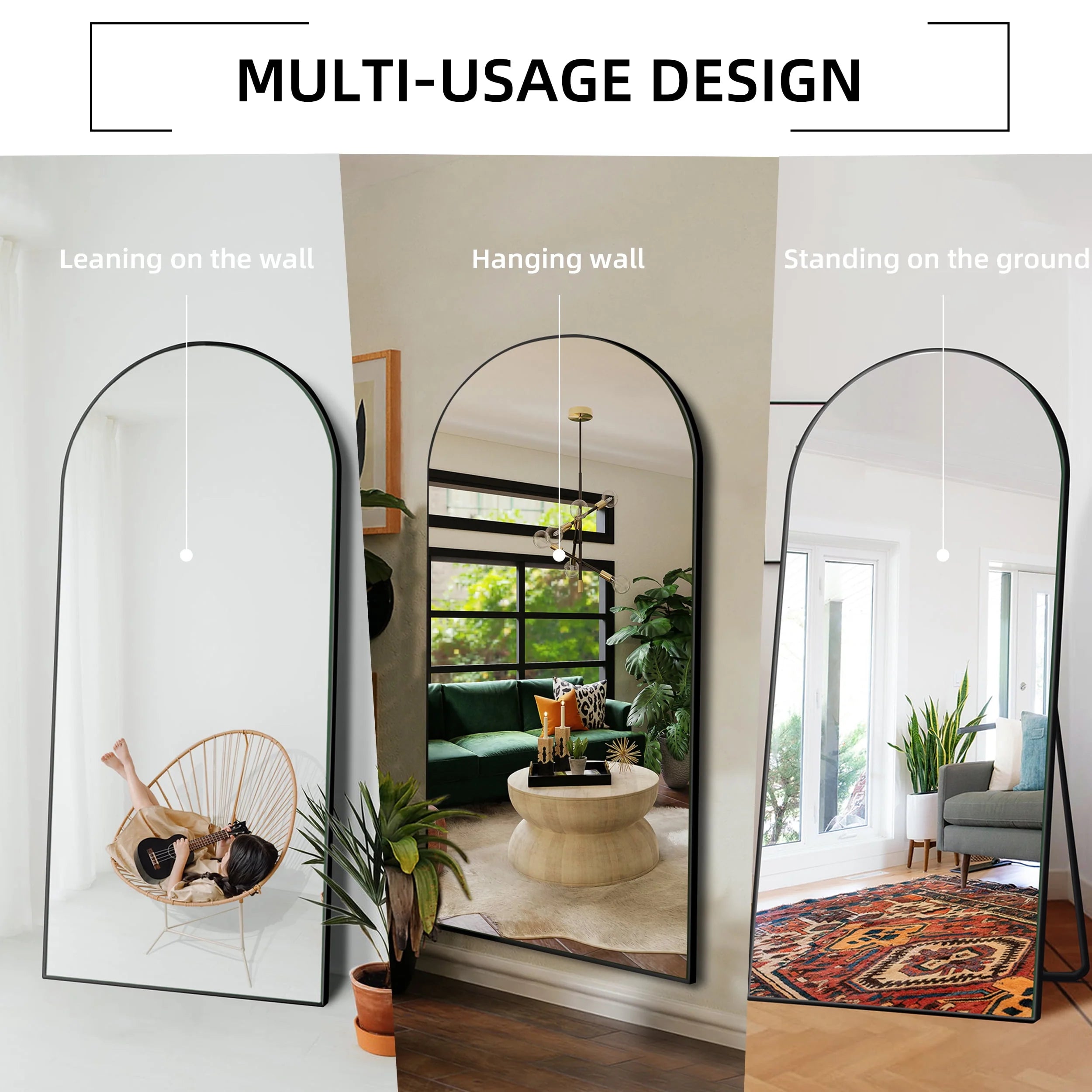 Ufurpie 71"×32" Large Full Length Mirror, Arch Mirror, Floor Mirror with Stand, for Bedroom Living Room Dressing Room, Black