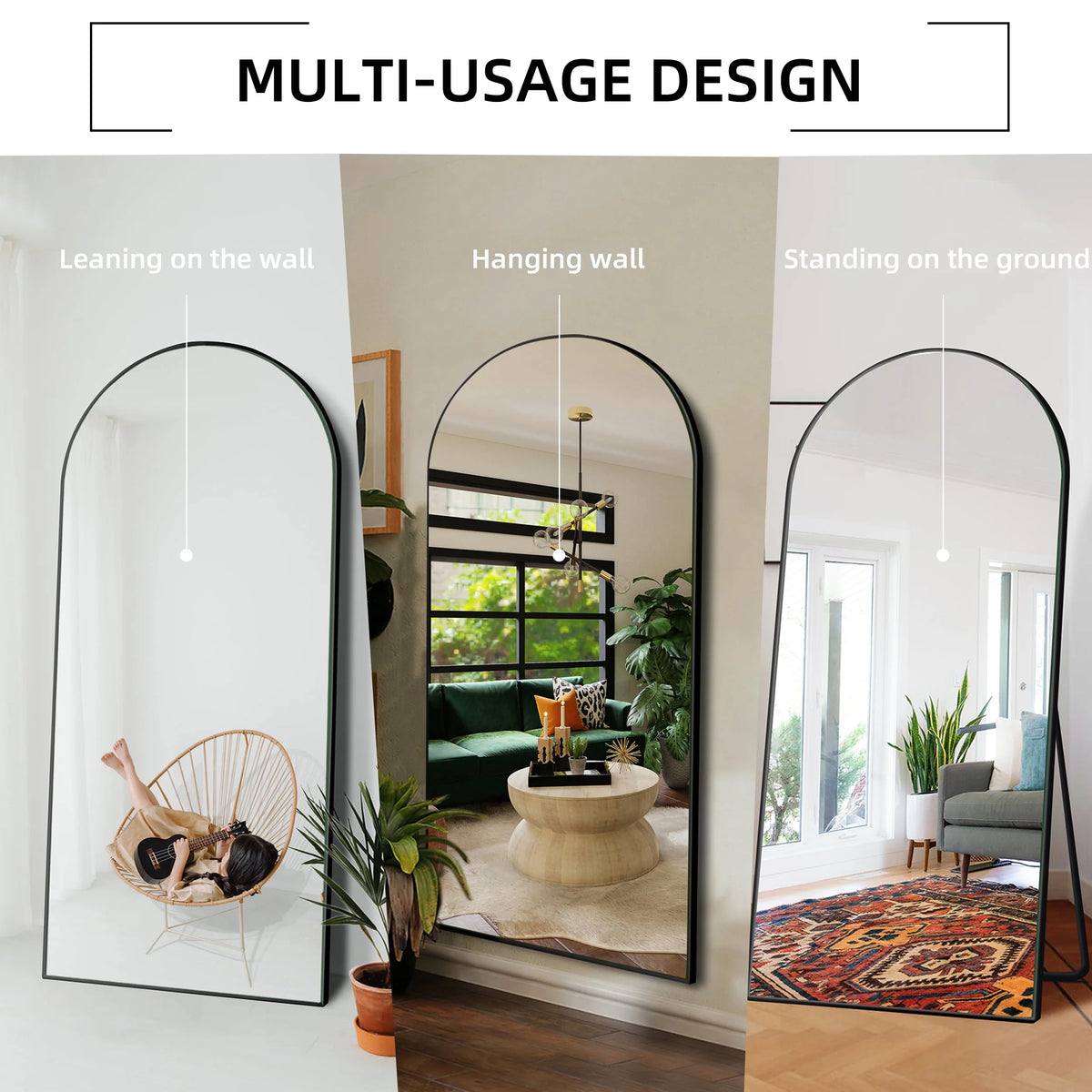 Ufurpie 71"×32" Large Full Length Mirror, Arch Mirror, Floor Mirror with Stand, for Bedroom Living Room Dressing Room, Black