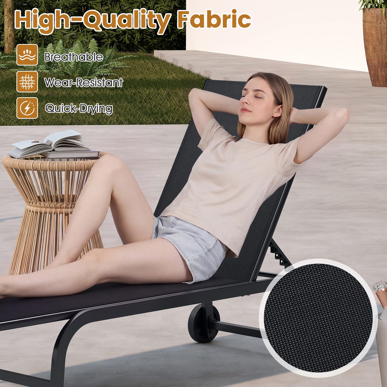 Tangkula Lounge Chair Outdoor 6-Position Recliner Metal Frame  Breathable Fabric (1/2)