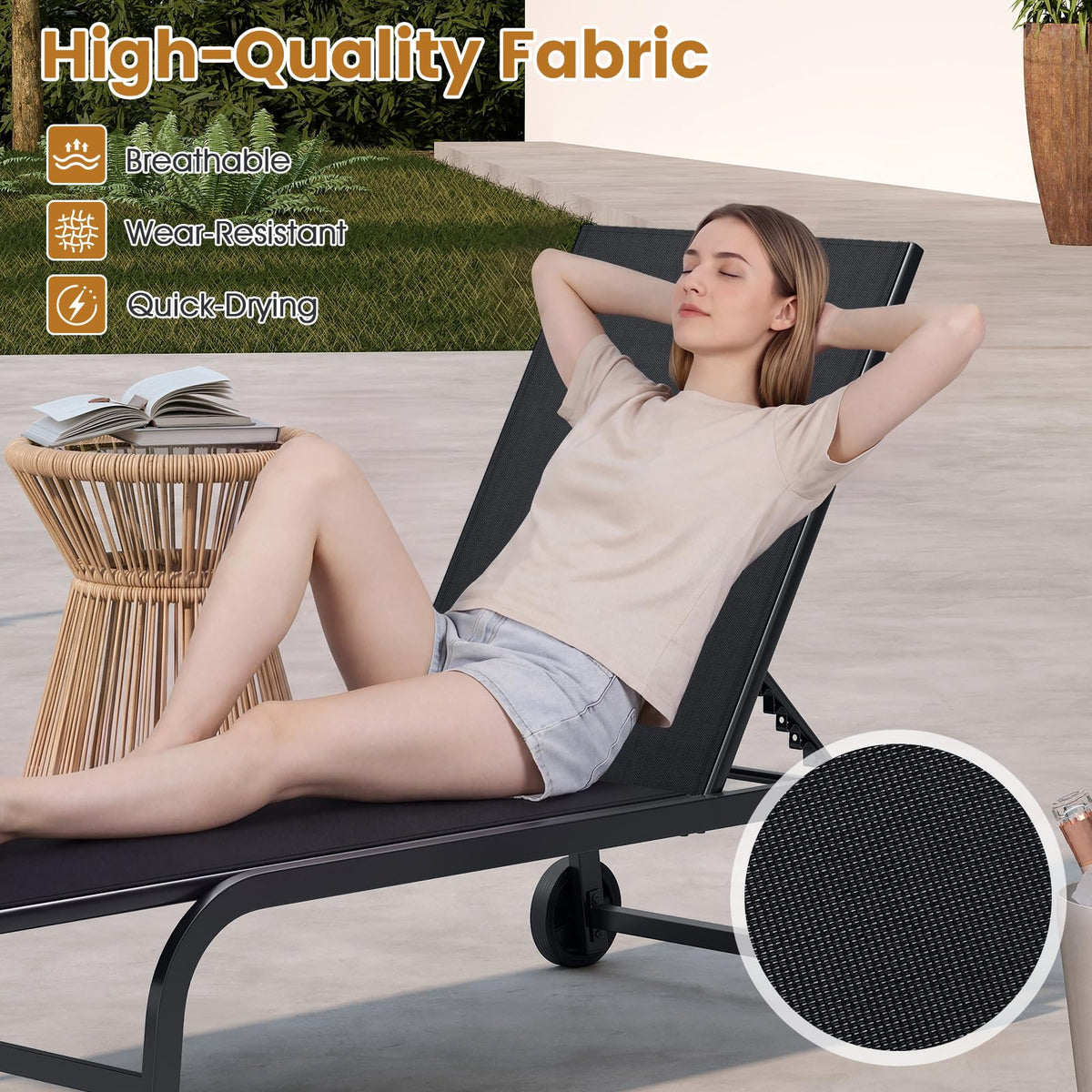 Tangkula Lounge Chair Outdoor 6-Position Recliner Metal Frame  Breathable Fabric (1/2)