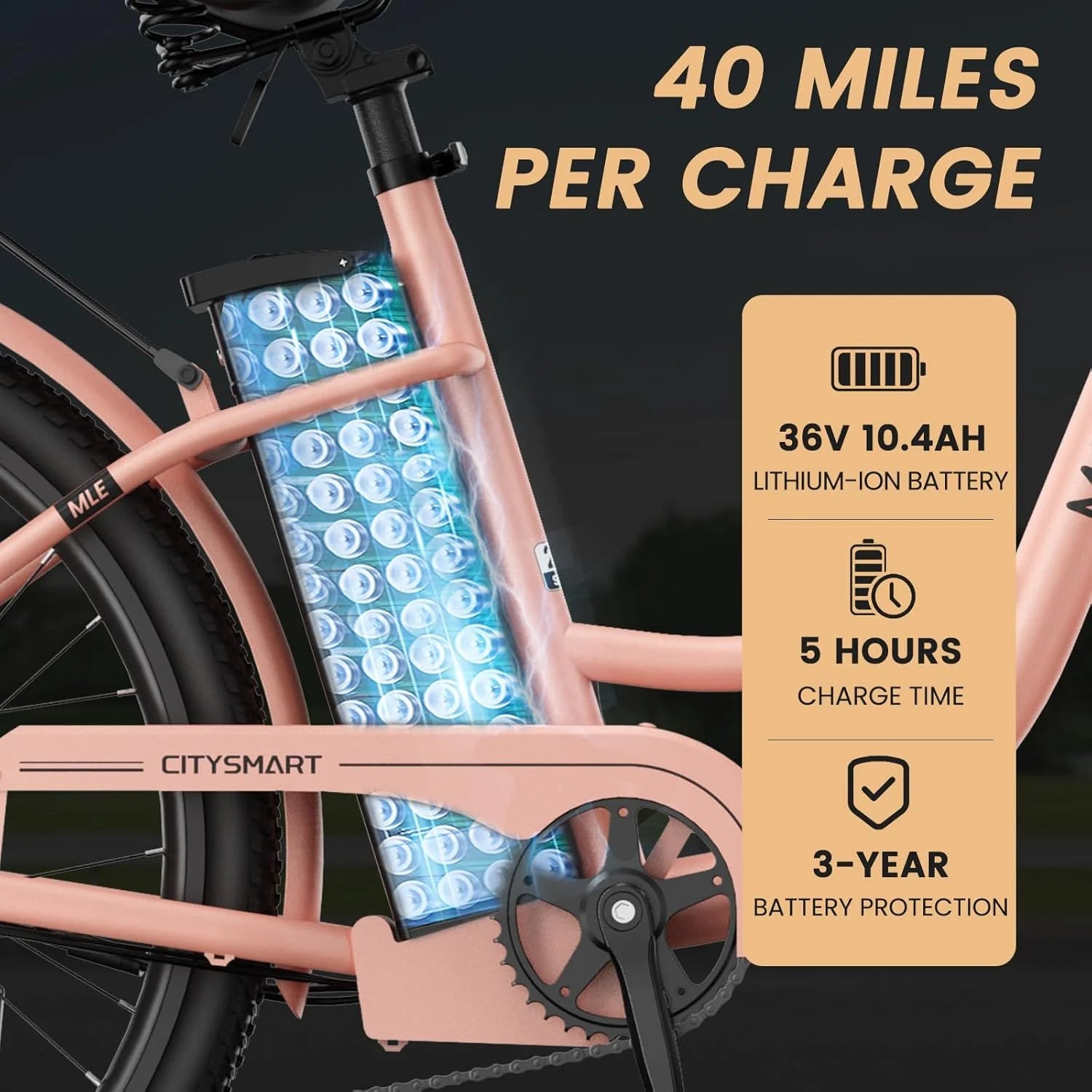 MOONCOOL Electric Bicycle for Adults 350W, 7 - Speed Ebike with 36V 10.4ah Removable Battery， 40 Miles Range, 20 Mph Electric Commuter Bike for Women Men, Certified to UL 2849 by SGS