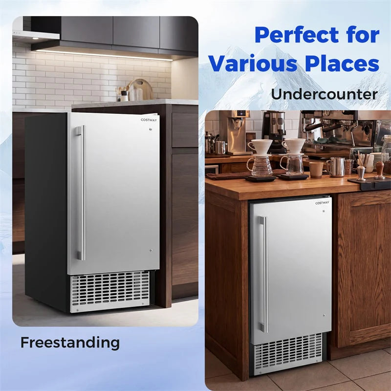 110 LBS/24H Commercial Ice Maker, 15" Built-in Undercounter Ice Machine with 25 LBS Storage & Reversible Door for Home Bar, Restaurant