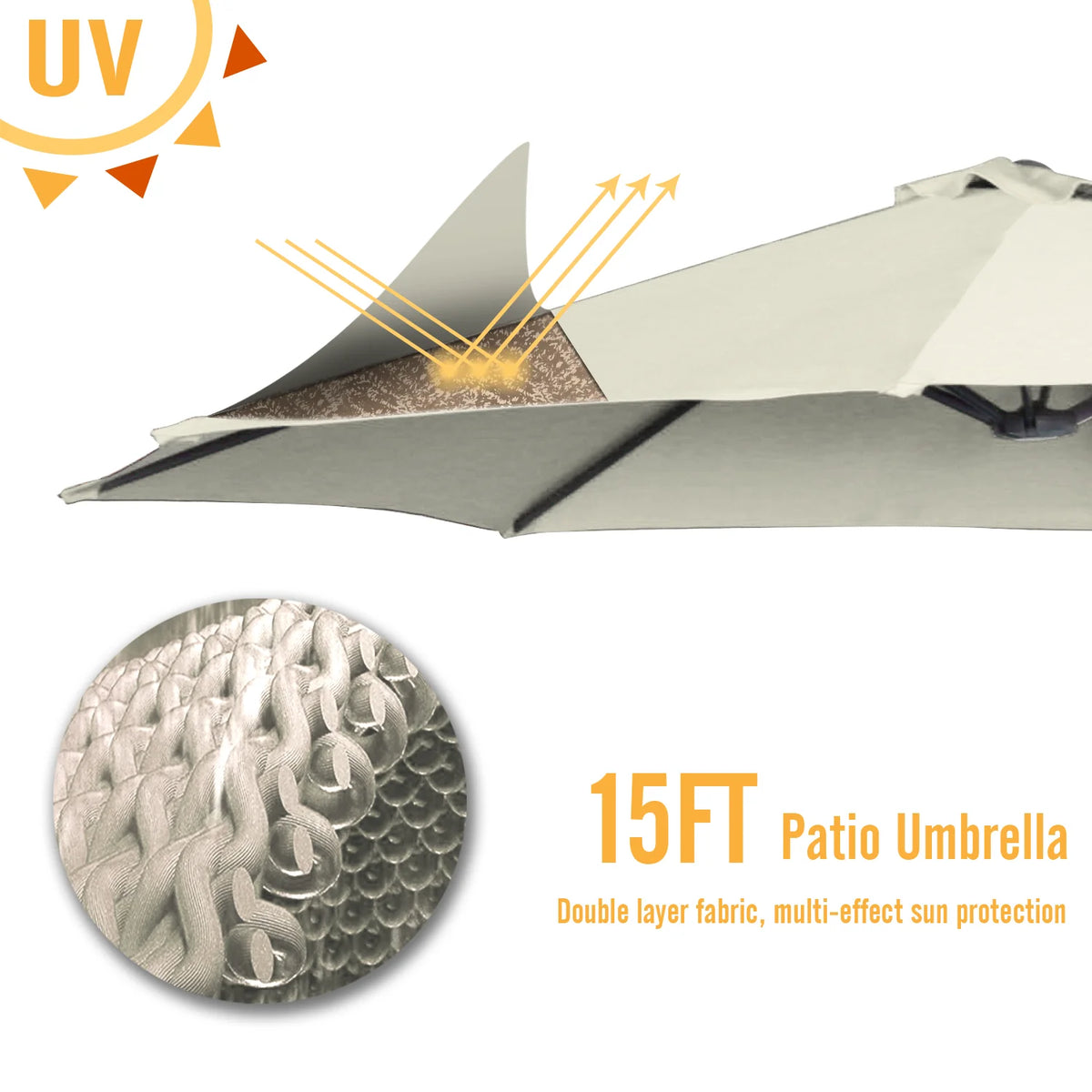 AECOJOY 15x9ft Double-Sided Patio Umbrella, Ivory