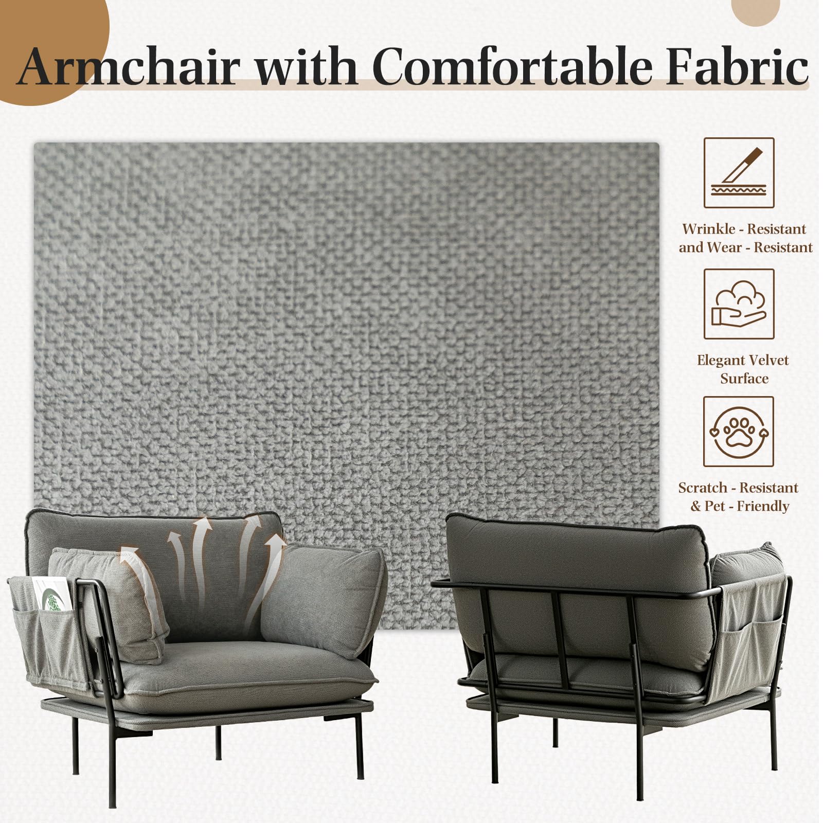AECOJOY Modern Accent Chair Reading Chair with Pillow Upholstered Armchair for Adults