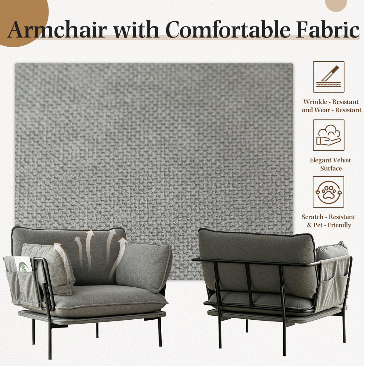 AECOJOY Modern Accent Chair Reading Chair with Pillow Upholstered Armchair for Adults