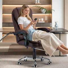 AECOJOY Office Chair with 7 Points Vibration Massage&Heat Functions, Brown Leather with Footrest