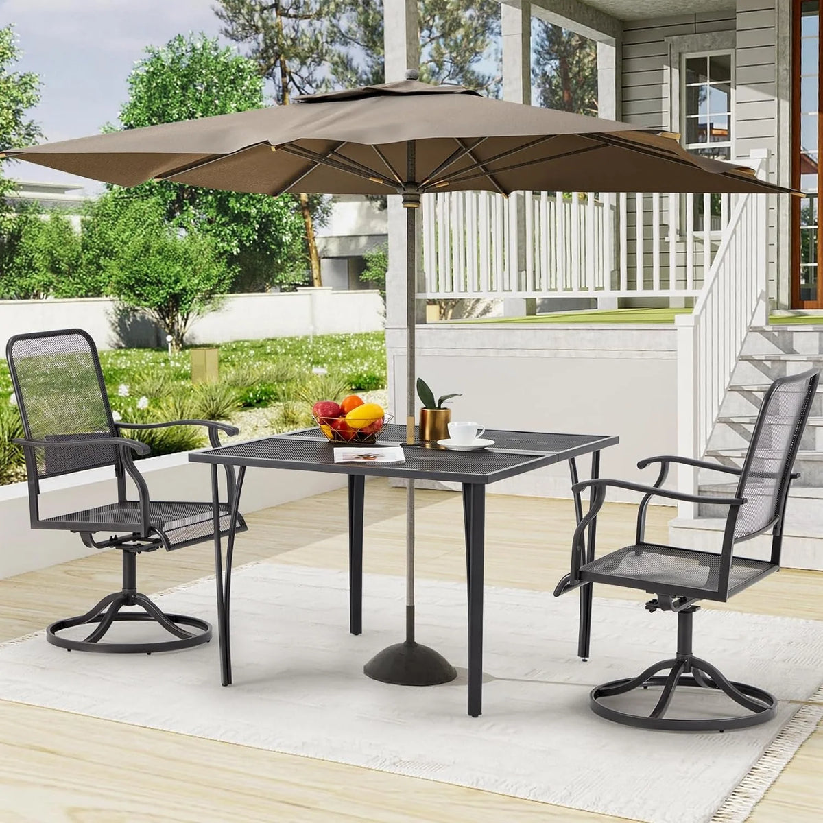 AECOJOY 39.4" Outdoor Patio Dining Table for 4, Metal Patio Table with 1.6" Umbrella Hole