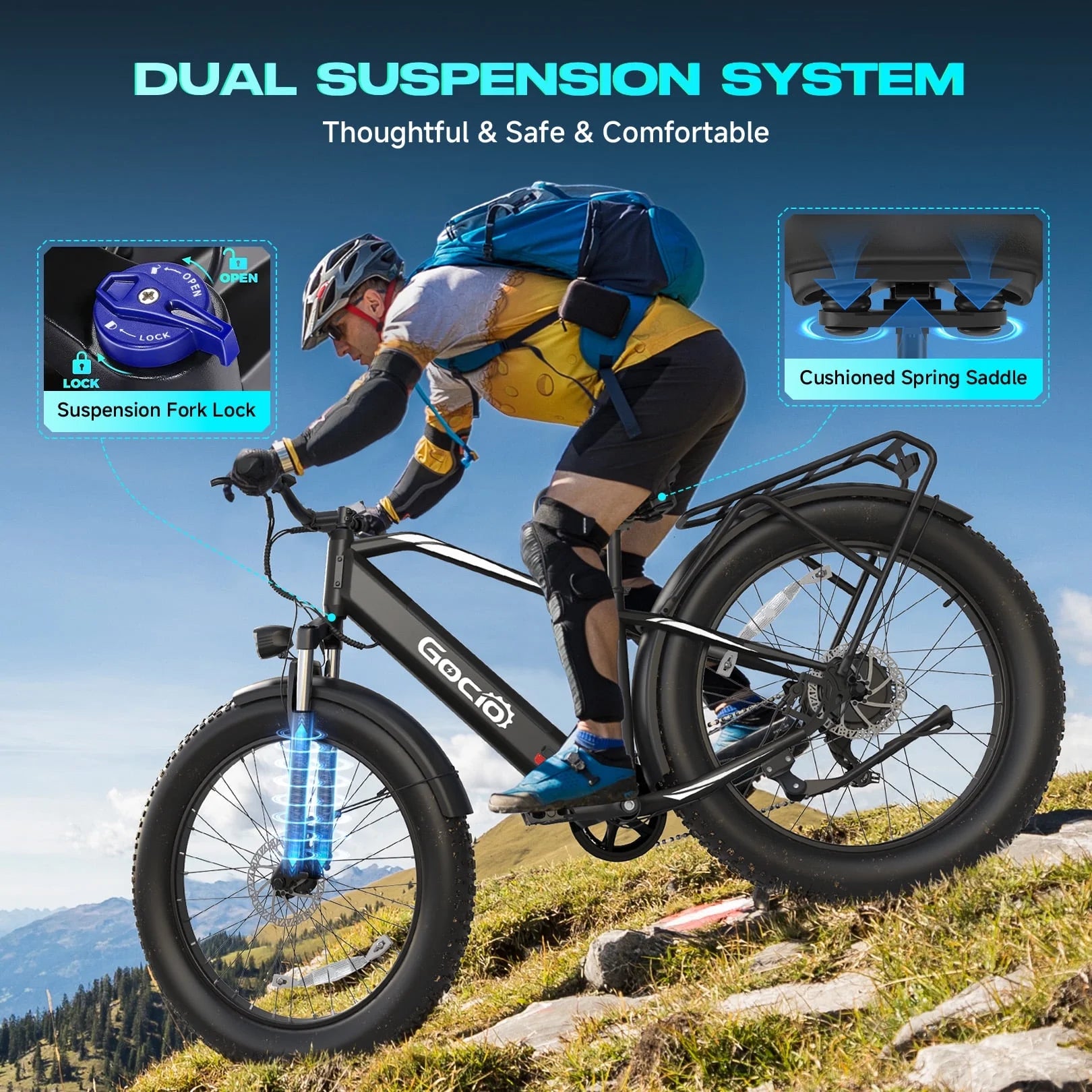 Gocio Electric Bike, 26"x4.0" Fat Tire E - Mountain Bike, Peak 1000W Motor, 28MPH 48V 15ah Battery Removable Ebike for Off Road, Sand, UL2849