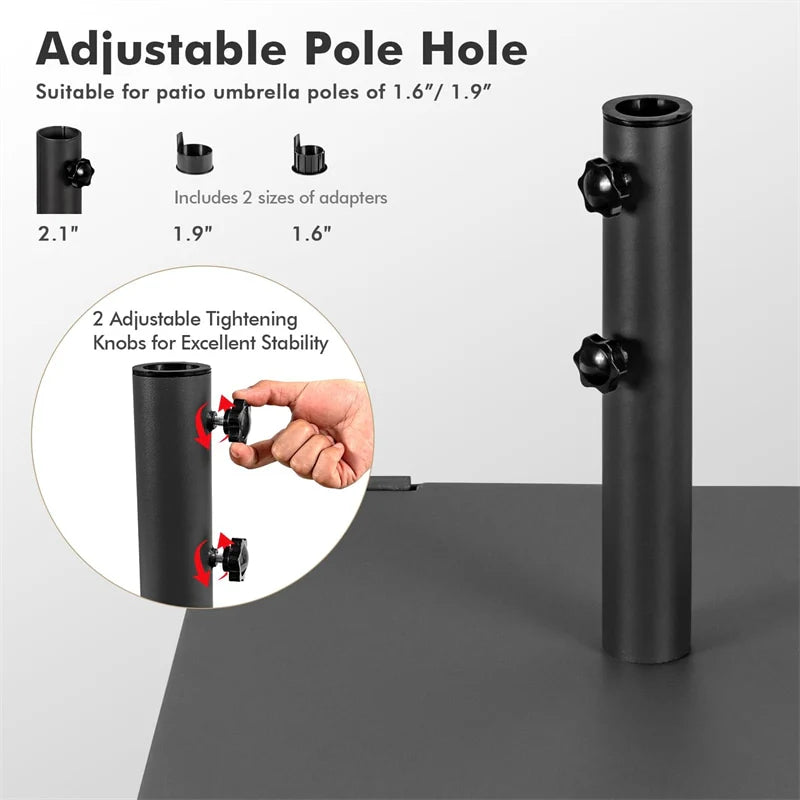 50 LBS Heavy Duty Patio Umbrella Base Stand, 24" Square Steel Outdoor Umbrella Weight with Wheels & 2 Tightening Knobs for Garden Deck Poolside