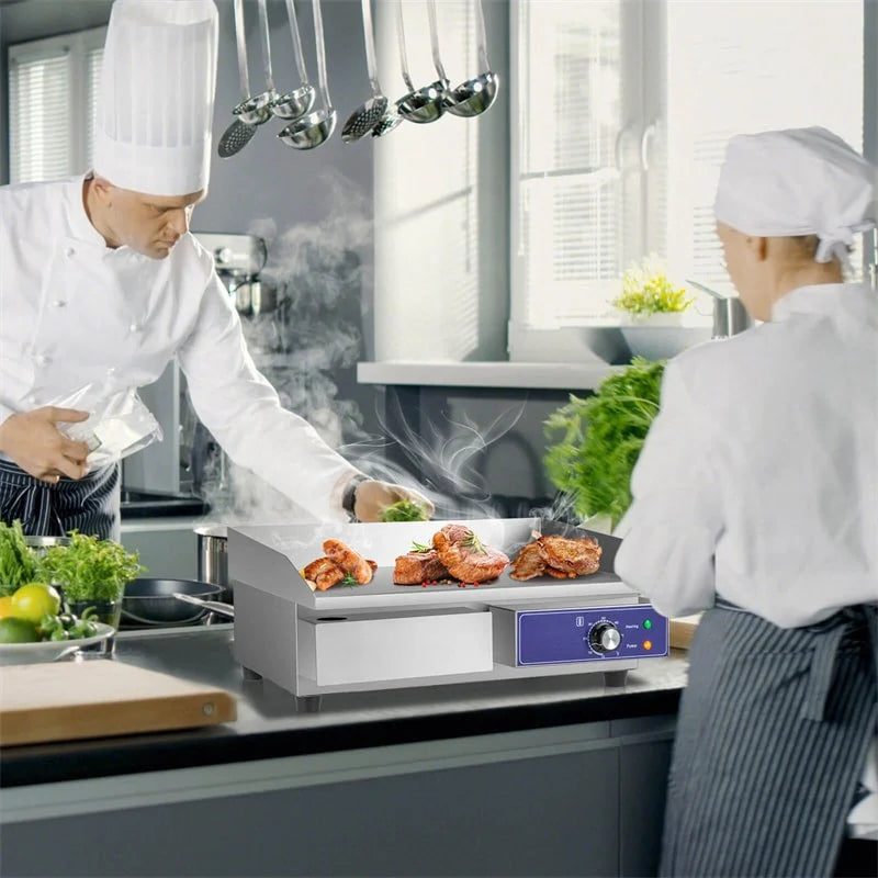 22" Commercial Electric Griddle 2000W, Stainless Steel Flat Top Grill w/ Cast Iron Plate & 122°F-572°F Adjustable Temp, Kitchen Countertop Teppanyaki