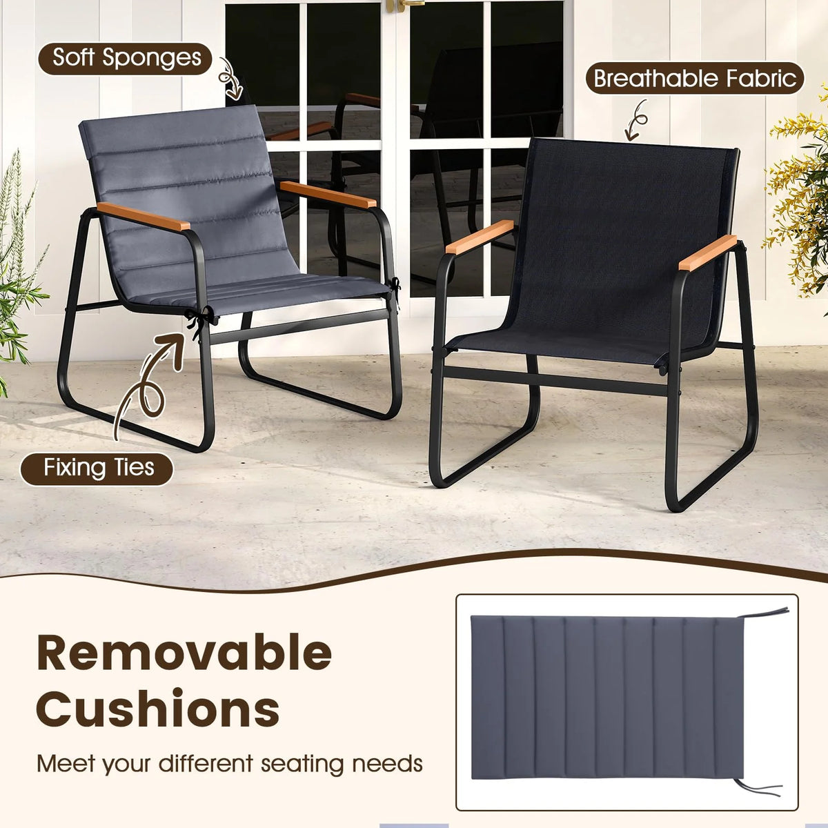 Tangkula 3 Pieces Patio Bistro Set Outdoor Fabric Conversation Set