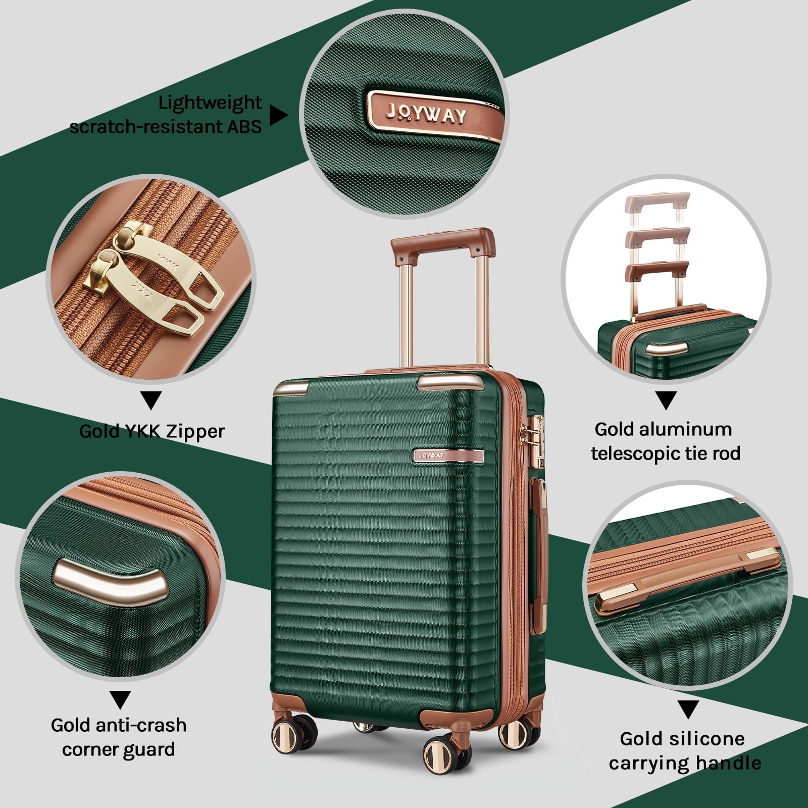 Joyway 3 - Piece Carry - on Luggage Set with Swivel TSA Lock and Leather Carry Bag