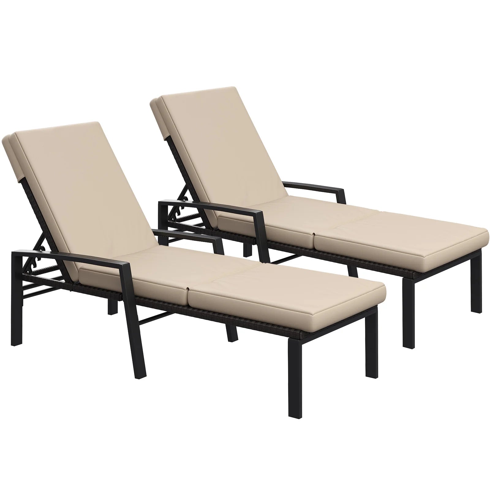 AECOJOY Chaise Lounge Chairs for Outside Set of 2, Adjustable Wicker PE Rattan Patio Pool Recliner Chair with Removable Cushion