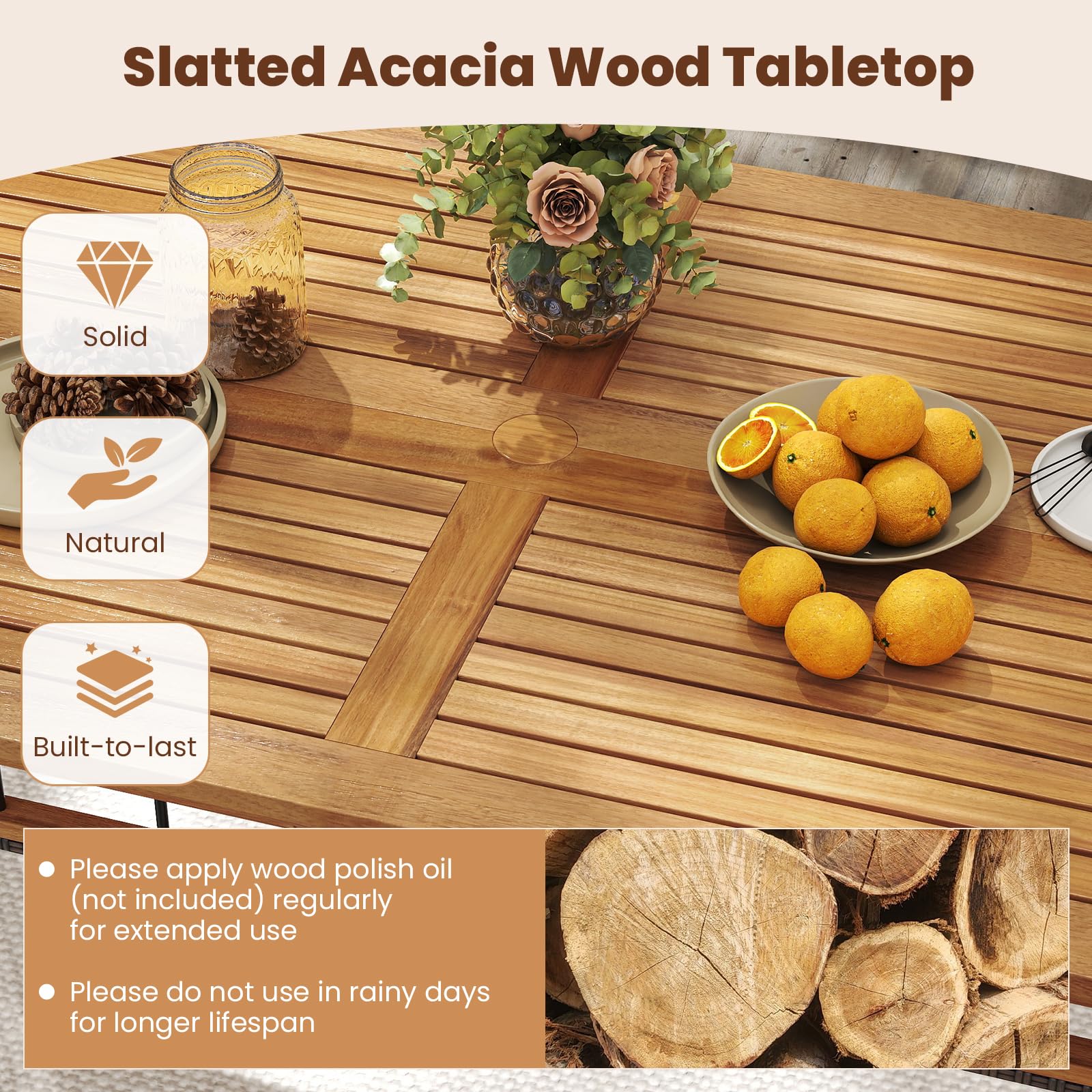 Tangkula 6 Pieces Patio Dining Table Set with 1.97” Umbrella Hole & Cushioned Backless Bench & 4 Armchairs