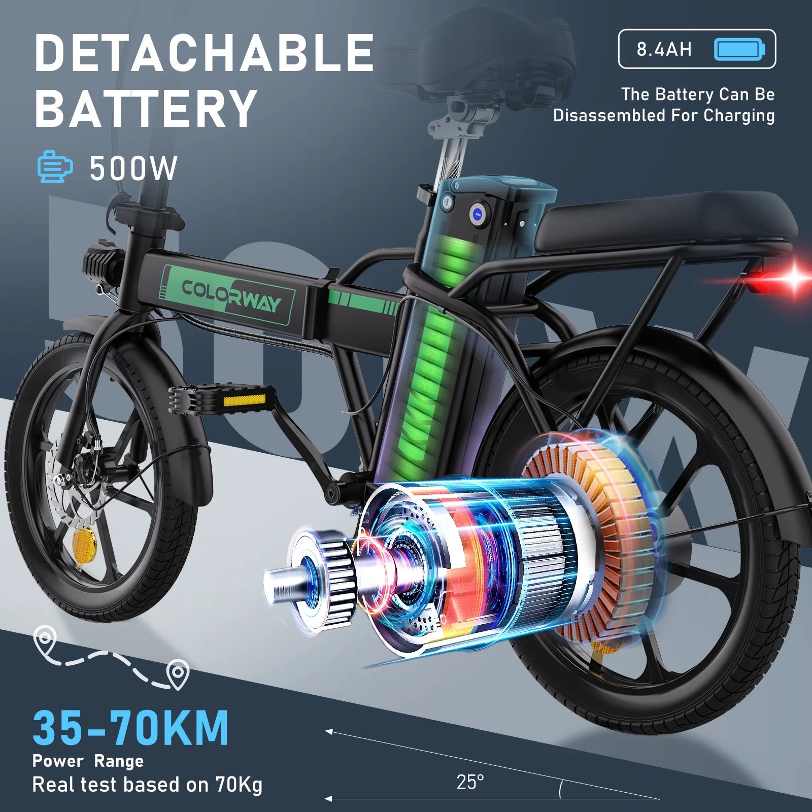 COLORWAY Electric Bike, 500W/10.4ah/36V Removable Battery E Bike, Electric Foldable Pedal Assist E - Bicycle, 19.9MPH Bicycle for Teenager and Adults BK5M UL2849