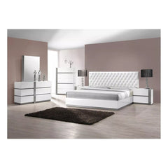 3 - Piece Modern Bedroom Furniture Set, California King Platform Bed with 2x Nightstand, White Lacquer Finish