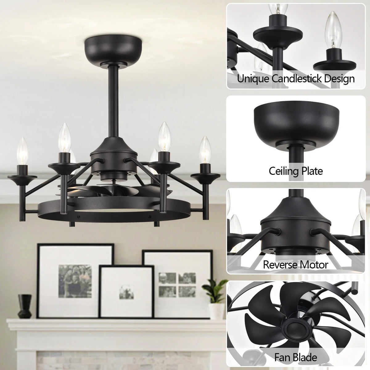 Maxax Candlestick Ceiling Fan with Light, 21" White Vintage Ceiling Fan with Remote Control, 6 Speeds Reversible Timing Ceiling Fan for Bedroom, Living Room