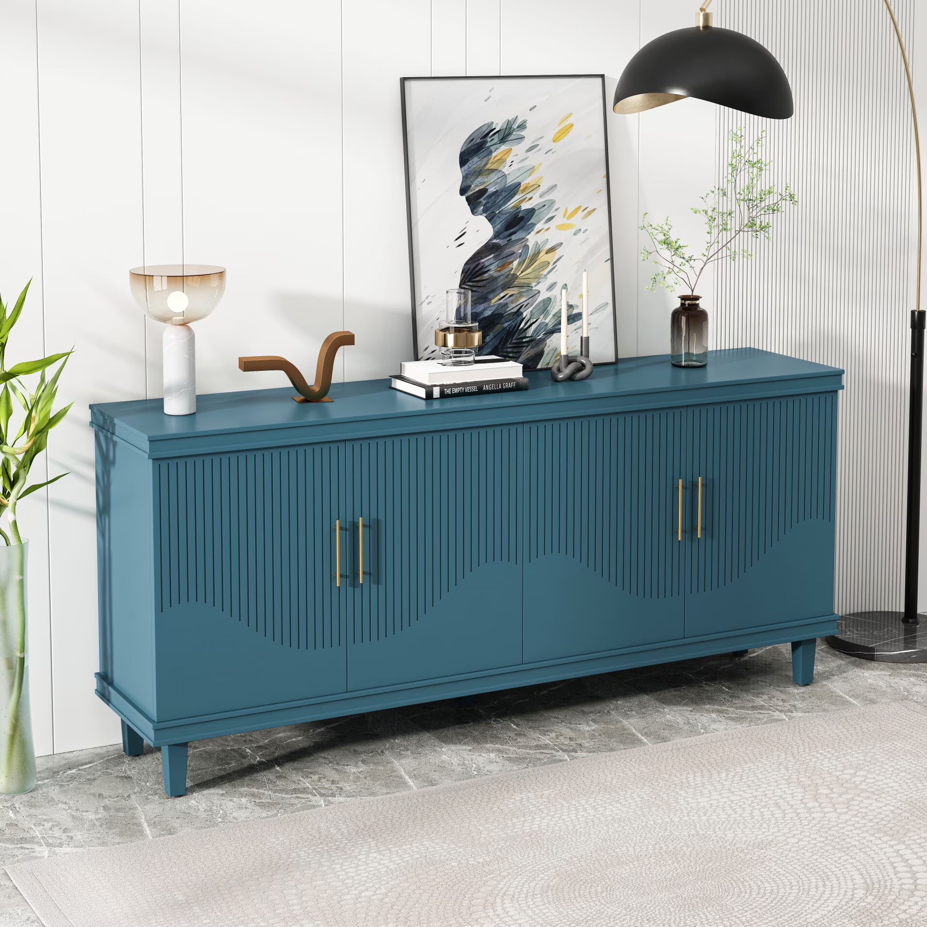 Large 4 - Door Storage Cabinet with Adjustable Shelves, Modern Multi - Room Organizer for Living Room, Kitchen, Bedroom, Hallway - Blue
