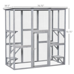 Pawhut Wooden Catio Enclosure with Weather Protection, 6 Platforms, Outdoor, Large, 71" x 38.5" x 71"