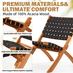 AECOJOY 3 Piece Patio Furniture Set, Acacia Wood Outdoor Bistro Set with Coffee Table & Folding Chairs