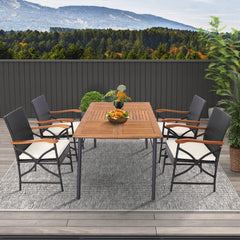 Tangkula 5 Pieces Outdoor Dining Set with Acacia Wood Table & 4 Wicker Rattan Armrest Chairs