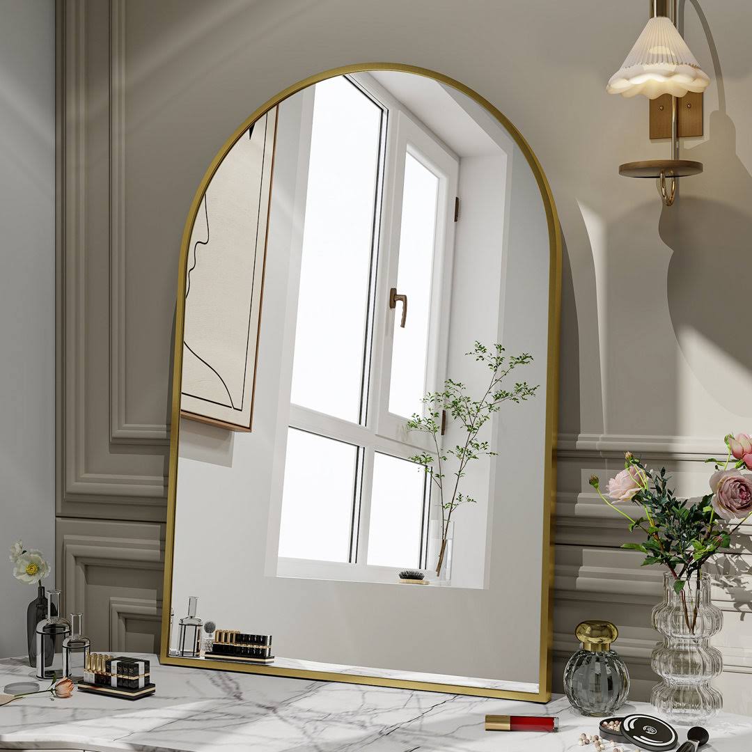 Rasto Metal Framed Wall Mounted Bathroom / Vanity Mirror Everly Quinn Finish: Gold, Size: 38" x 26"