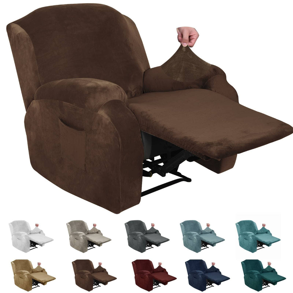 MAXIJIN Velvet 4 Piece Recliner Cover Stretch Plush Soft Cover for Recliner Chair Thick Soft Recliner Chair Slipcover Separate Chair Cover for