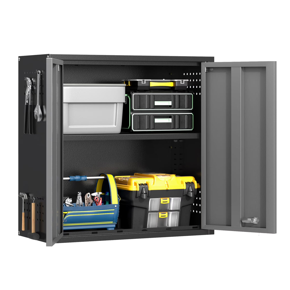 Topass Metal Wall Cabinet with Lockgarage Storage Cabinet, Wall - Mounted Utility Cabinet with Adjustable Shelf & Locking Doors for Workshop, Laundry Room, or Home Office - Easy Assembly, Black