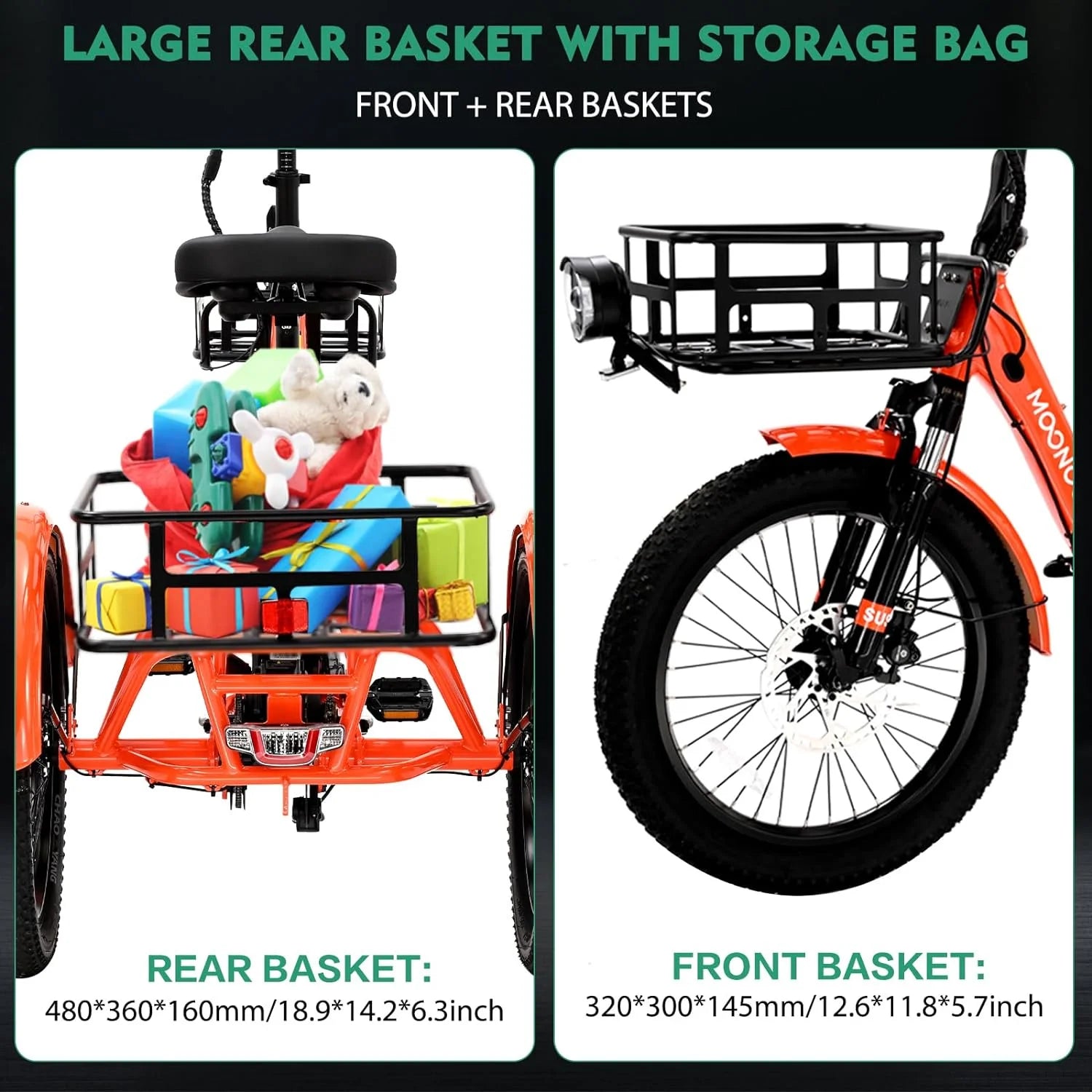 ABORON 3.0 Fat Tire Electric Trike for Senior Foldable E - Bike, 500W Motorized Tricycle Adult 20" Folding 3 Wheel Electric Commute Bike Trike W/48V Battery and Storage Baskets