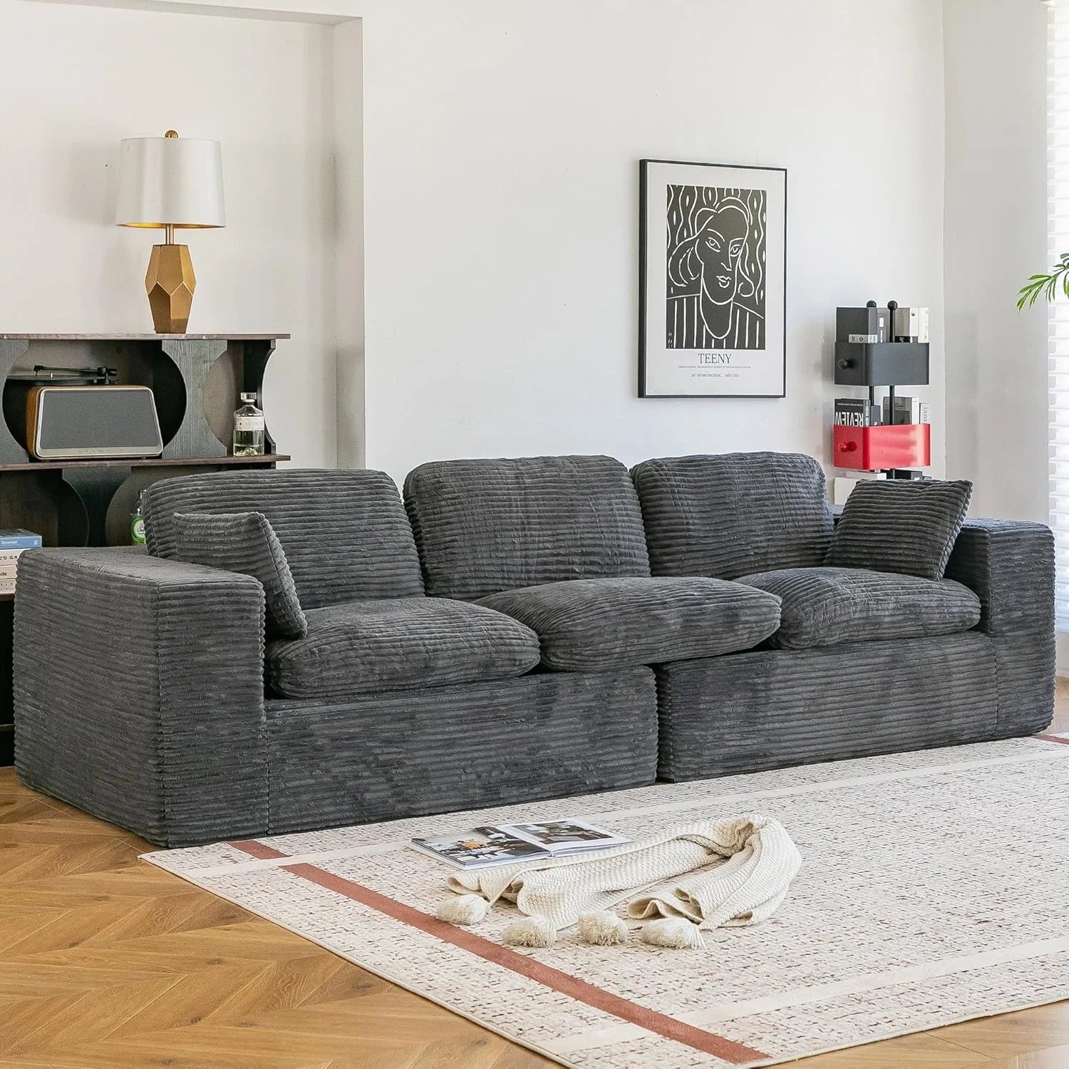 AECOJOY 110" Oversized Sofa for Living Room, 3 Seater Cloud Boneless Couch with Fluffy Seat Cushions