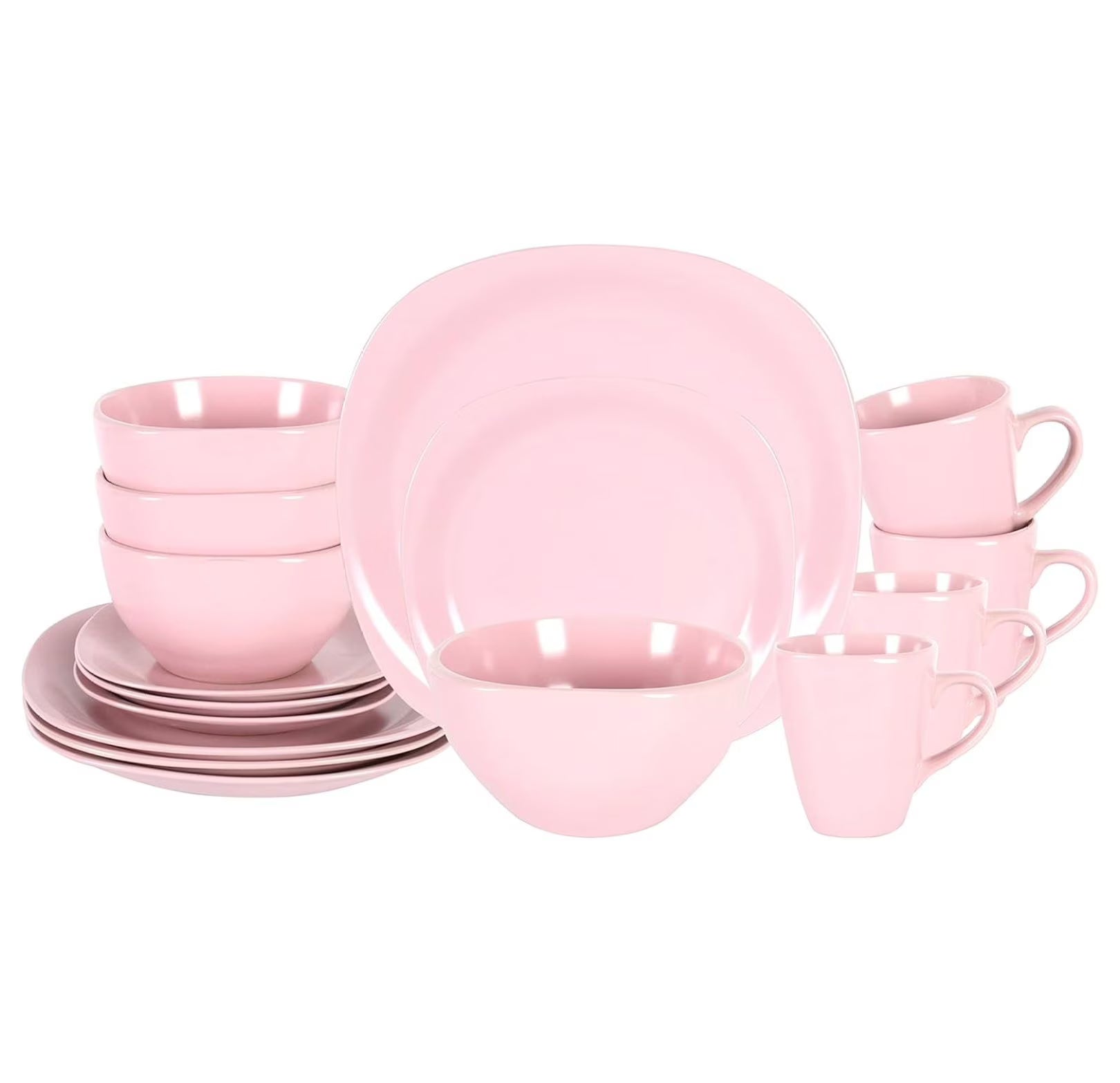 Stoneware Square 16pc Dinnerware Set, Matte Rosé