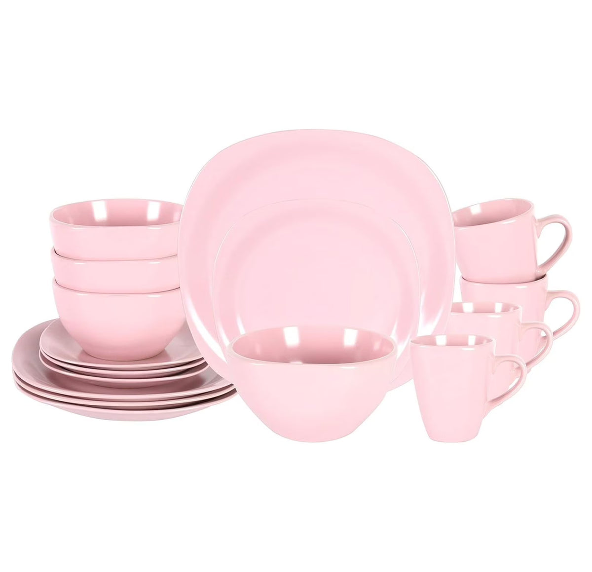 Stoneware Square 16pc Dinnerware Set, Matte Rosé