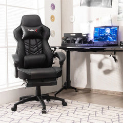 Ergonomic Gaming Chair Recliner with Footrest, Linkage Armrests & Lumbar Support, Big Wide High Back Swivel Video Gaming Office Computer Chair
