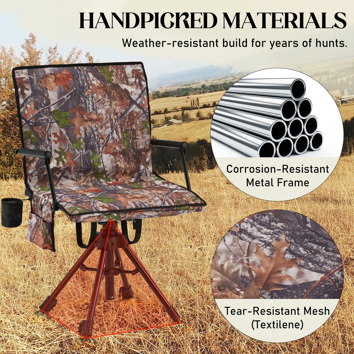 AECOJOY Heated Hunting Blind Chair, 360°Silent Swivel, Integrated Warm Seat System