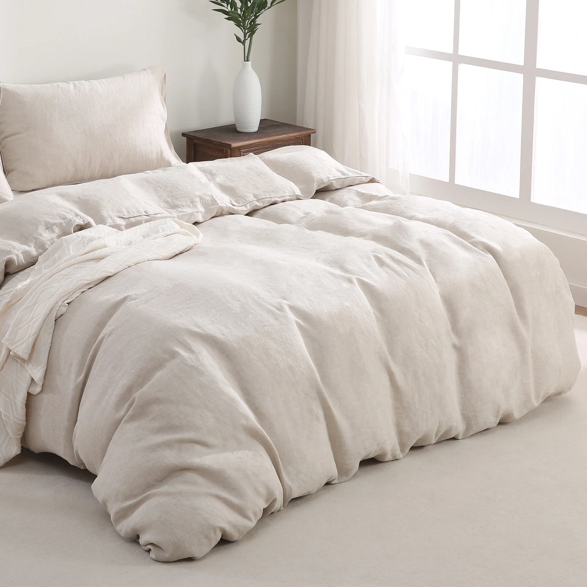 100% Pure Linen Duvet Cover with Button Closure and Corner Ties Soft & Breathable - Natural Full/Queen