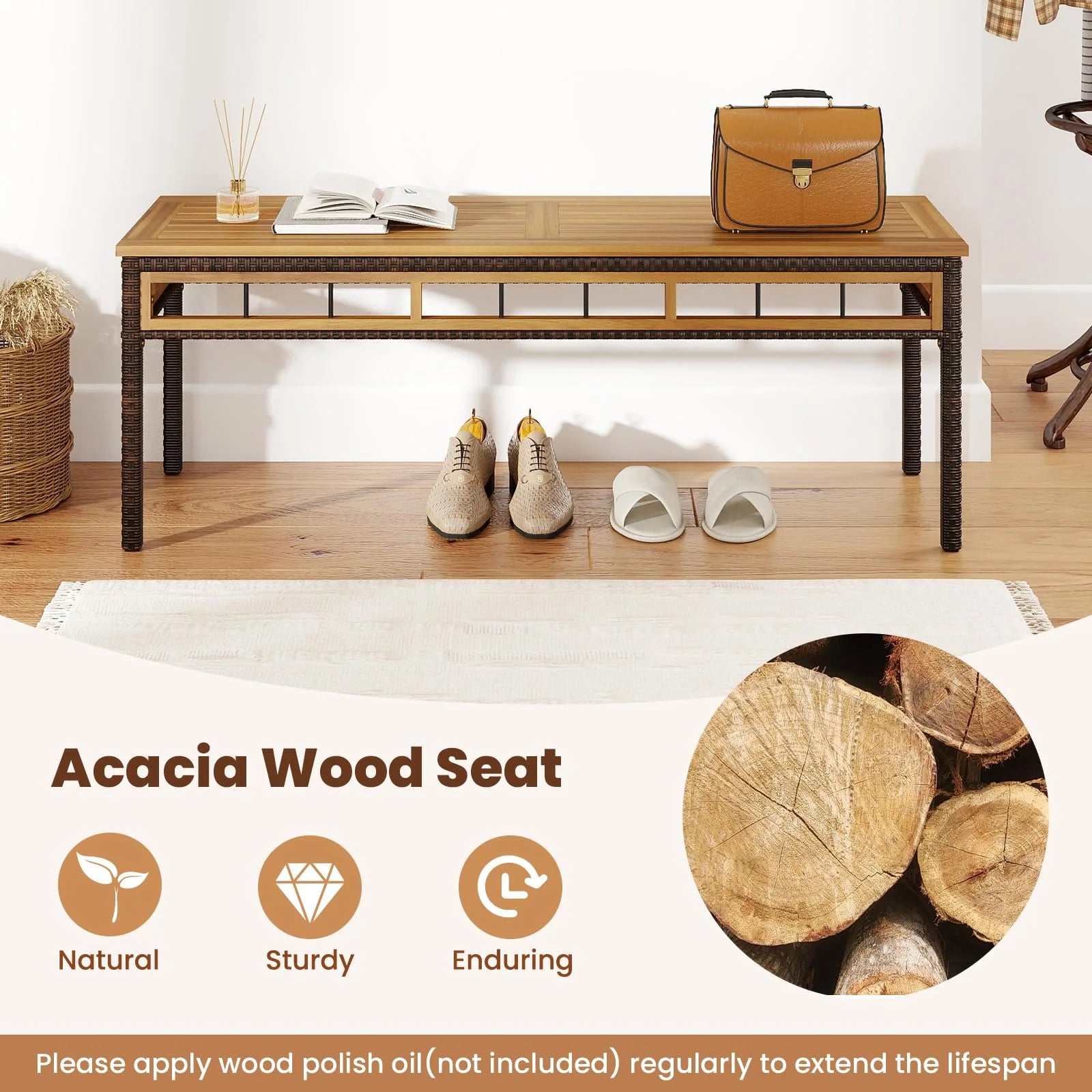 Tangkula 3 Pieces Wood Patio Dining Set