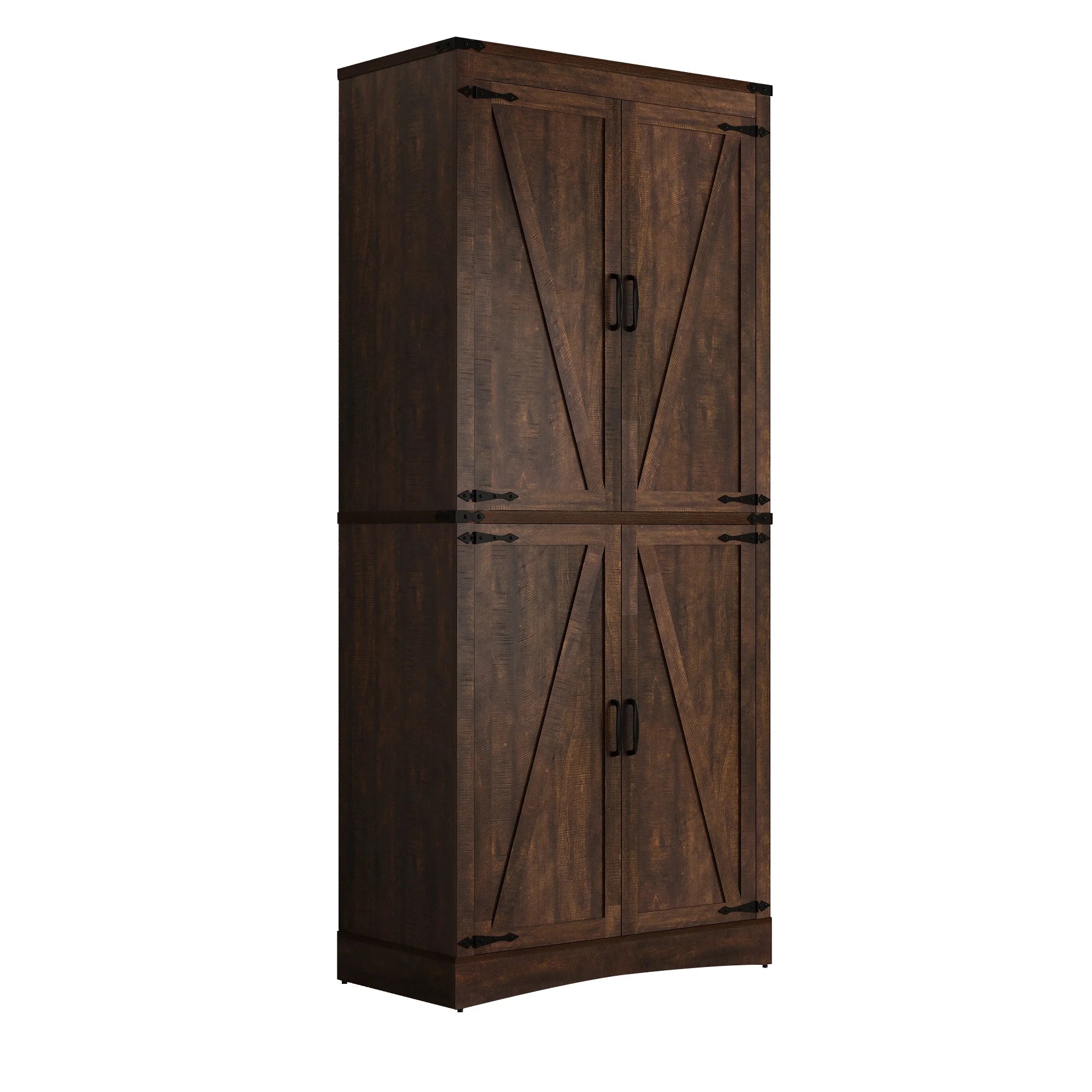 71" Tall Farmhouse Kitchen Pantry Cabinet, 5 Layers Storage Cabinet with Adjustable Shelves, Farmhouse Pantry Cabinet with 4 Barn Doors for Kitchen, Dining Room, Bathroom, Living Room, Rustic White