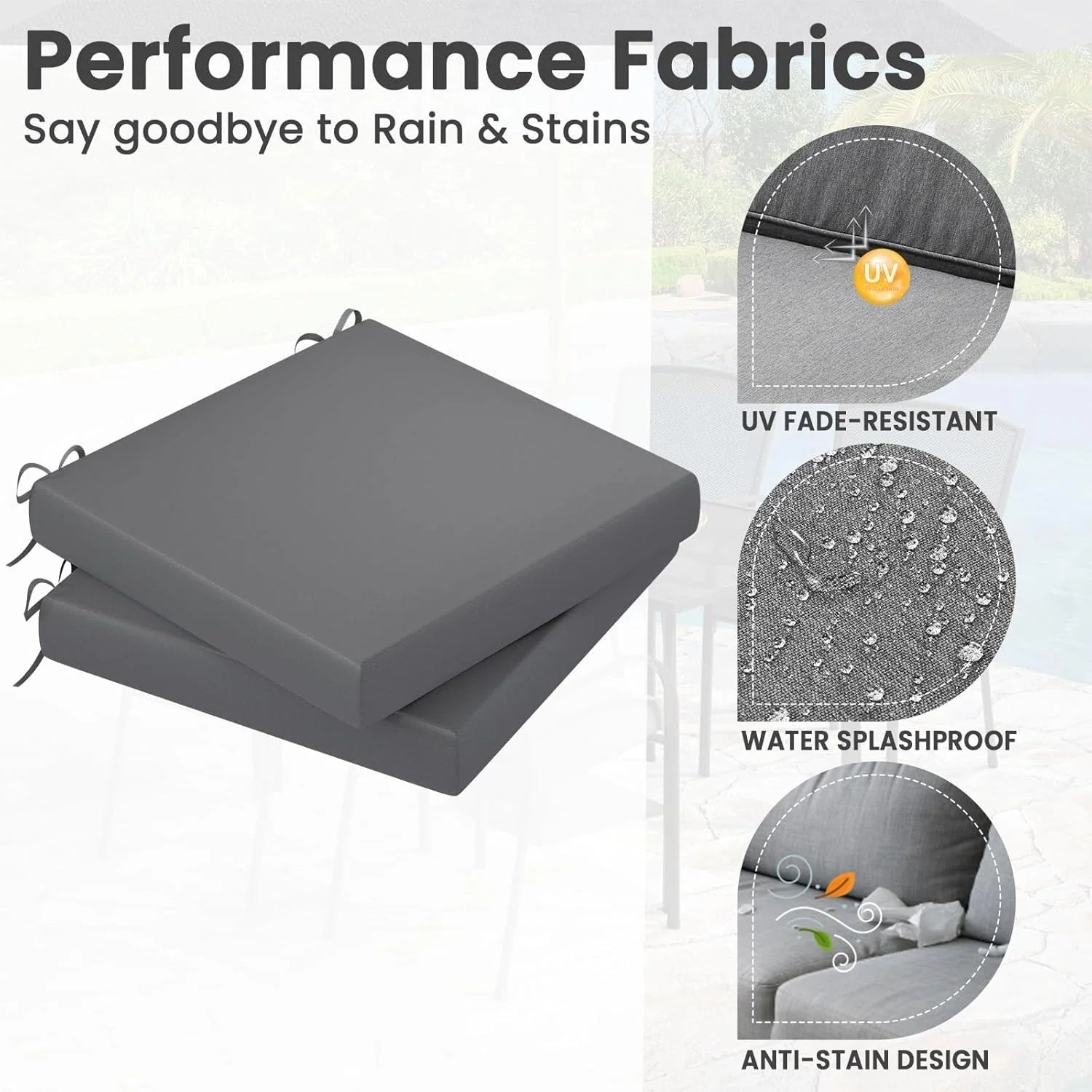 AECOJOY Outdoor Chair Cushions, 19 x 19 x 3 Inch Seat Cushions for Patio Furniture, Splashproof & Fade Resistant, Beige&Dark Grey