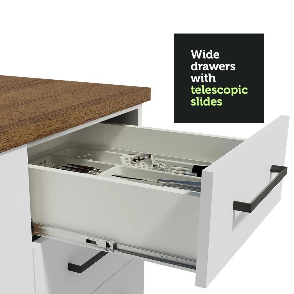 Madesa Hazel Kitchen Storage Base Cabinet with 3 Drawers 23 in Wide Engineered Wood Painted Finish Floor Mount Removable Plinth - White