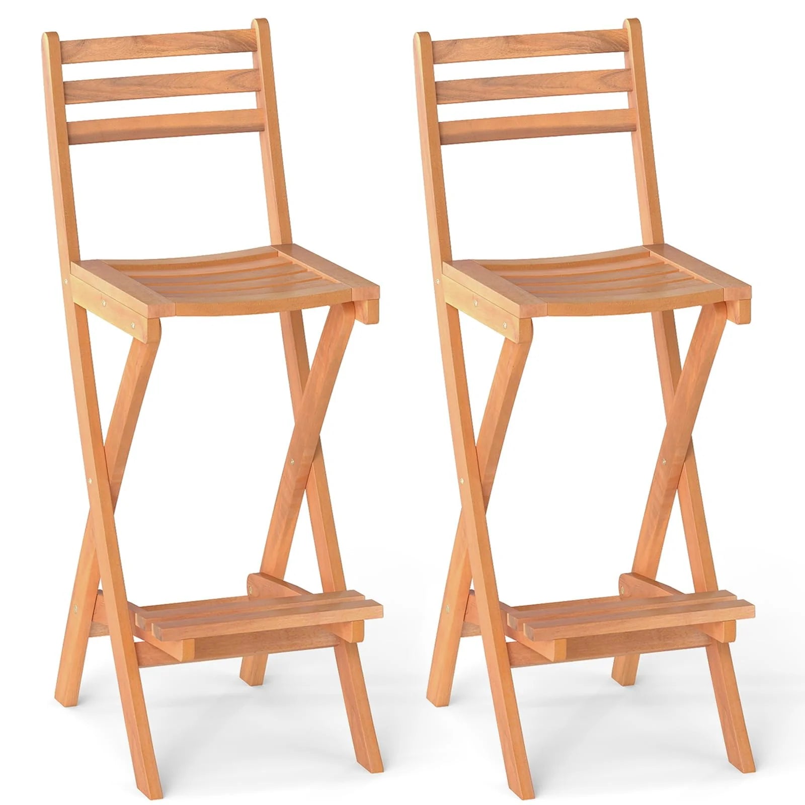 Tangkula Outdoor Portable High Top Acacia Wood Bar Height Chair with Backrest & Footrest