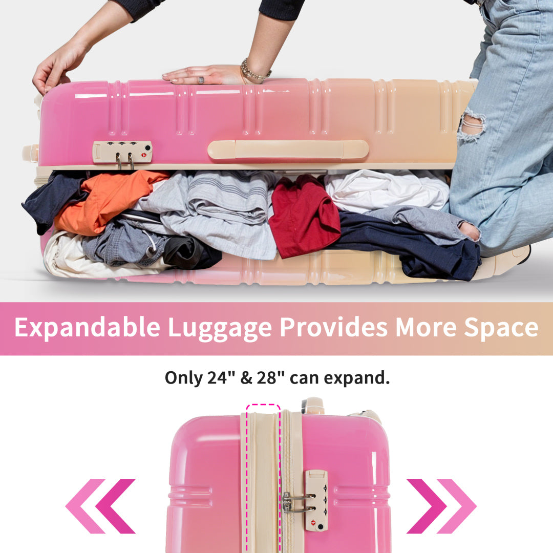 3 Piece Luggage Sets, Hard Shell Suitcase 20/24/28 in with TSA Lock and Spinner Wheels, Expandable Lightweight Travel Luggage for Men Women, Multicolor Purple