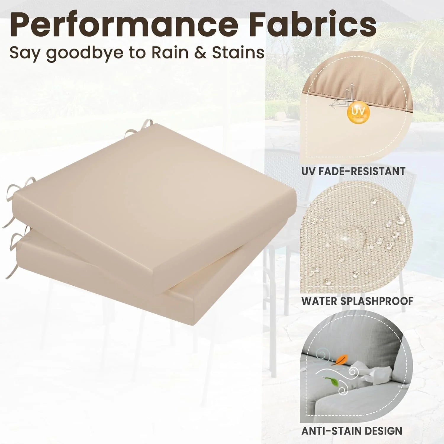 AECOJOY Outdoor Chair Cushions, 19 x 19 x 3 Inch Seat Cushions for Patio Furniture, Splashproof & Fade Resistant, Beige&Dark Grey