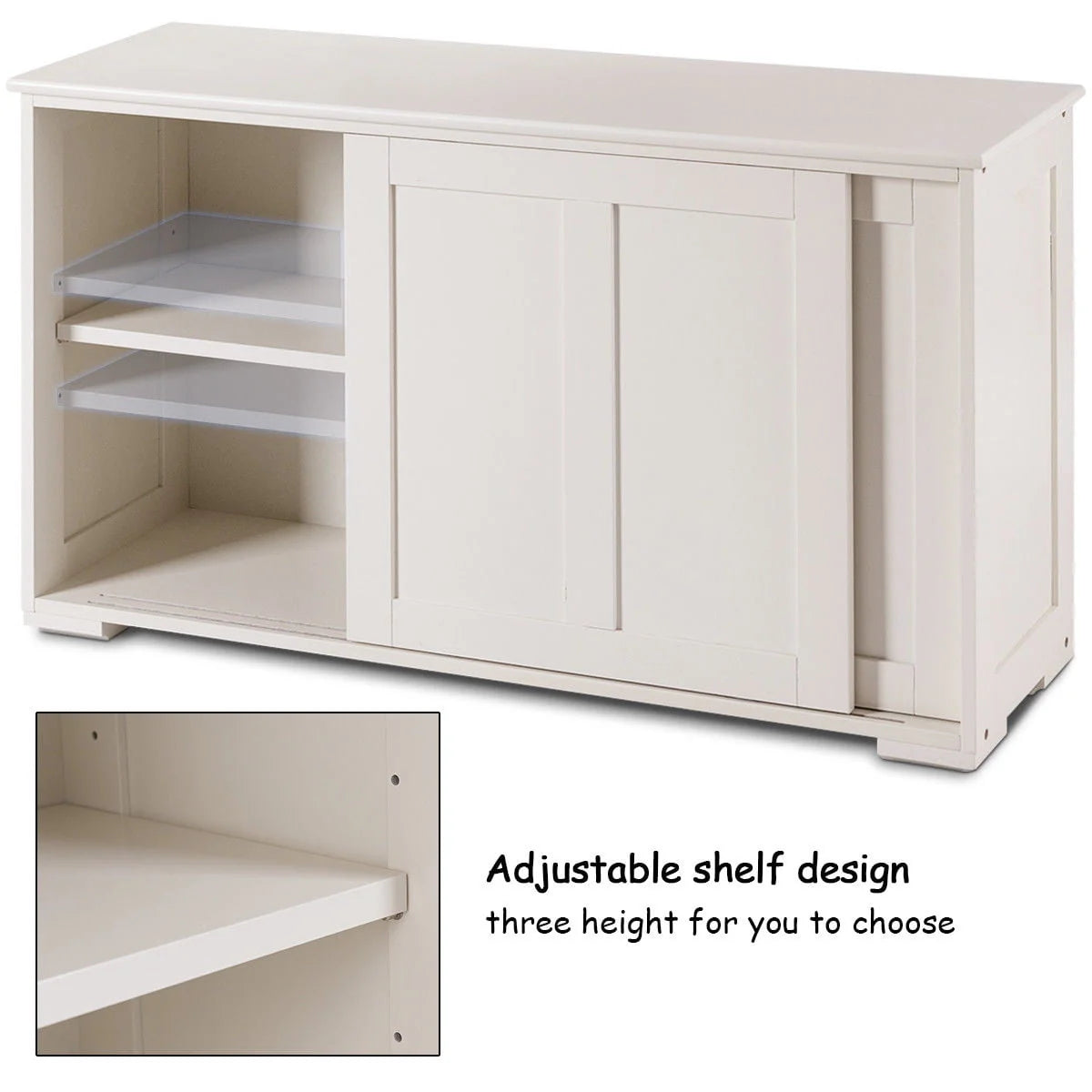 Costway Kitchen Storage Cabinet Sideboard Buffet Cupboard Wood Sliding Door Pantry Cream White
