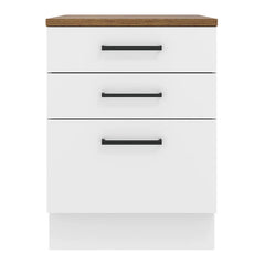Madesa Hazel Kitchen Storage Base Cabinet with 3 Drawers 23 in Wide Engineered Wood Painted Finish Floor Mount Removable Plinth - White