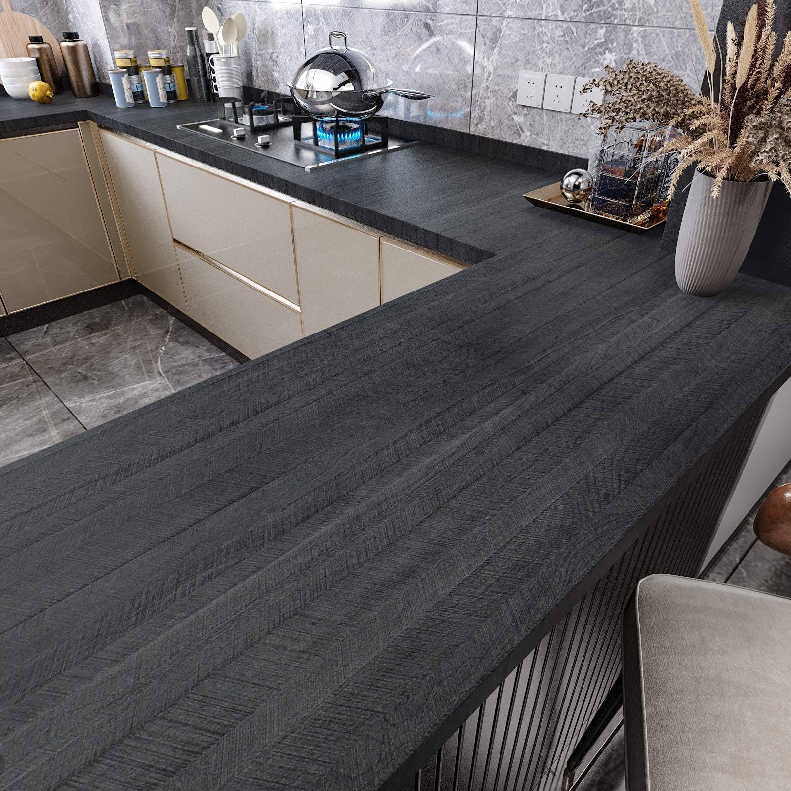 WESTICK Black Wood Wallpaper Peel and Stick Countertops for Kitchen Peel and Stick Paper Sticky Wallpaper Stick and Peel Vinyl Countertop Contact