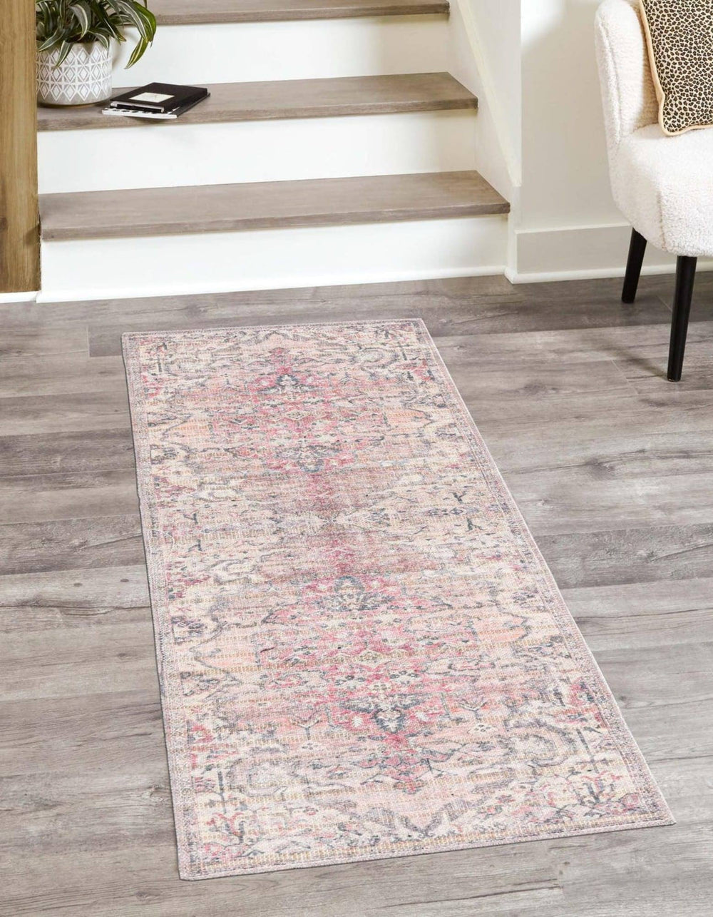 Unique Loom Nostalgia Wasahable 5 ft Runner Beige Pink Area Rug
