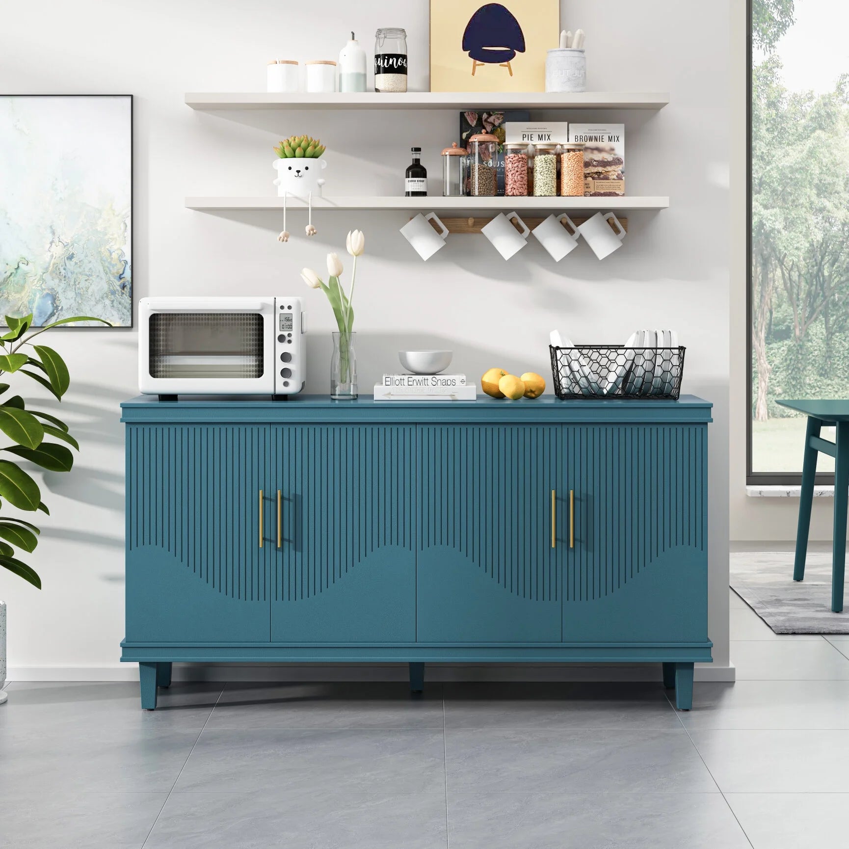 Large 4 - Door Storage Cabinet with Adjustable Shelves, Modern Multi - Room Organizer for Living Room, Kitchen, Bedroom, Hallway - Blue