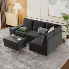 AECOJOY 87" Sectional Couch with Ottoman, Convertible Corner Couches with Armrest Storage, Black