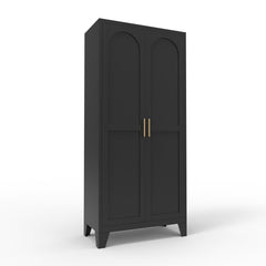 Metal Storage Cabinet with Doors and Adjustable Shelves, 71'' 2 Shapely Doors Cabinet, 5 - Tier Tall Steel Locker for Bedroom, Living Room, Office, Home, White